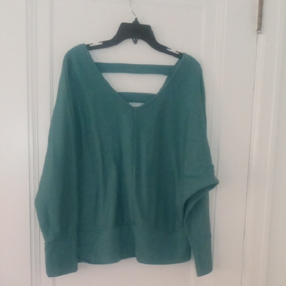 Teal V-Neck Women's Sweater 1x